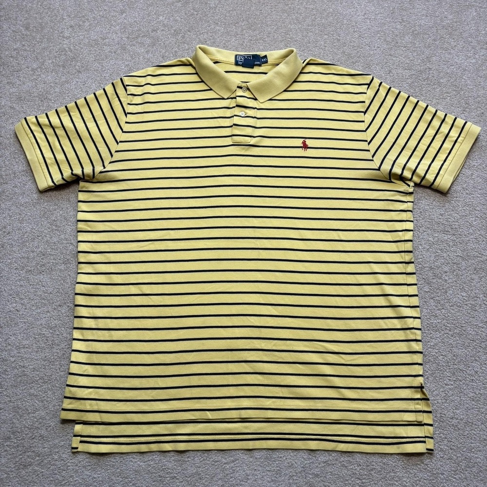 Polo Ralph Lauren Polo Shirt Mens 2XL Yellow Navy Striped Cotton Preppy Retro